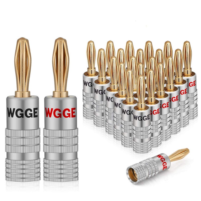 WGGE WG-009 Banana Plugs Audio Jack Connector, 24k Gold Dual Screw Lock Speaker Connector for Speaker Wire, Wall Plate, Home Theater, Audio/Video Receiver and Sound Systems (12 Pairs / 24 pcs) - Image 1